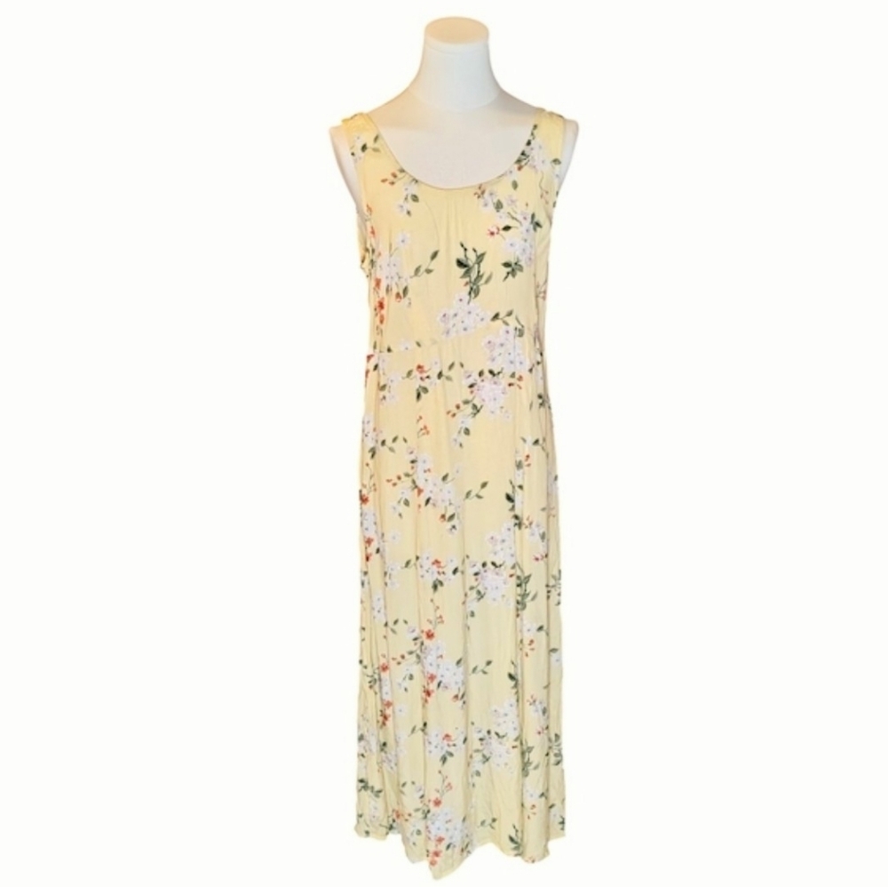 Studio C Pale Yellow White Delicate Floral Lightweight Maxi Sundress Size 10